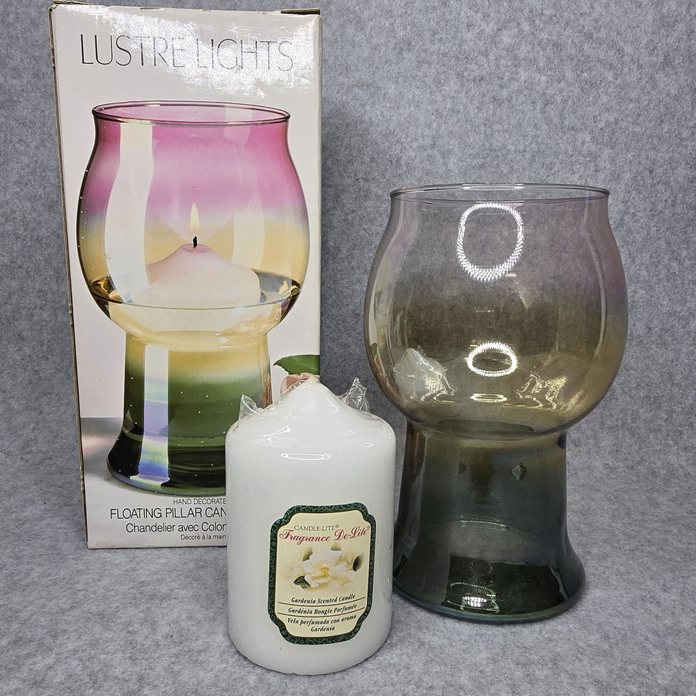 Vintage Colony Lustre Lights Floating Pillar Candleholder w/ Candle USA‎ Box